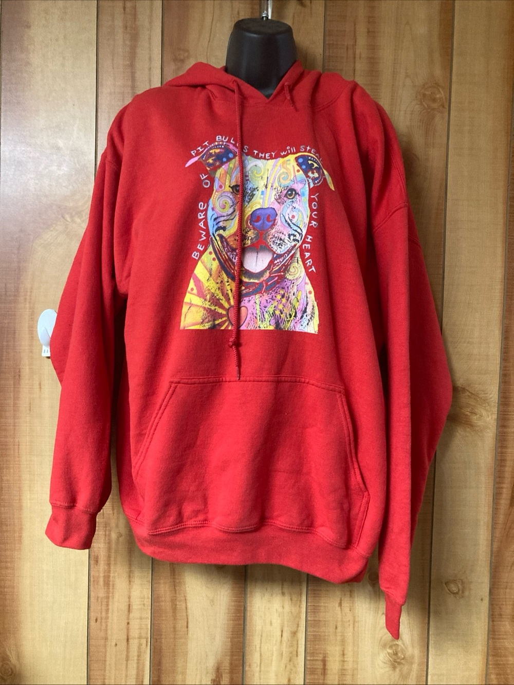 Dog Graphic red gilden hoodie pitbull Sz xl
